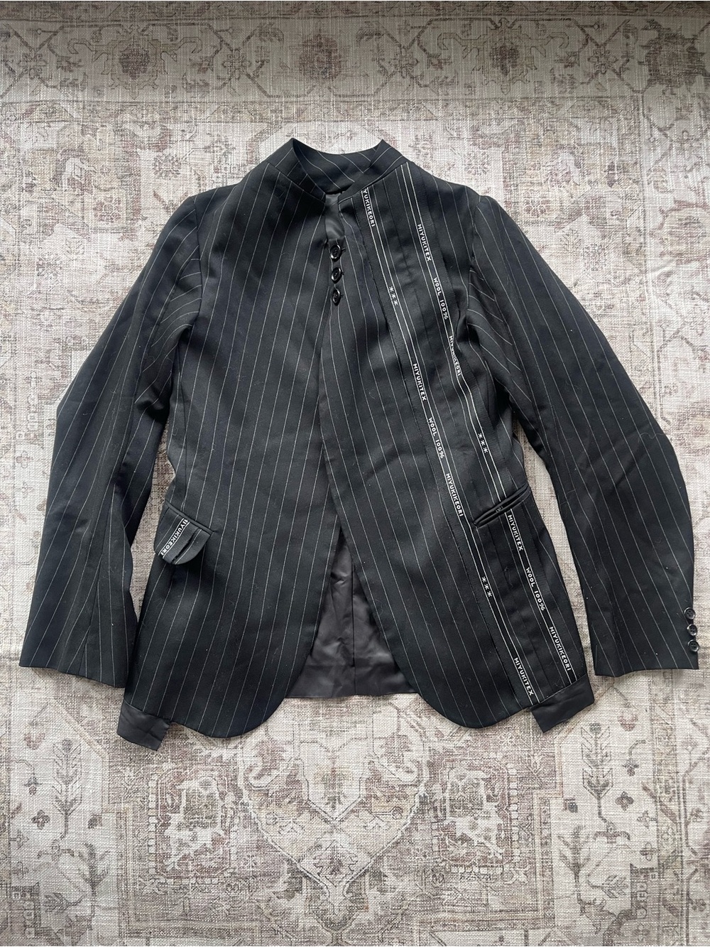 Nemeth Archive Black Pinstripe Mandarin-Collar Blazer